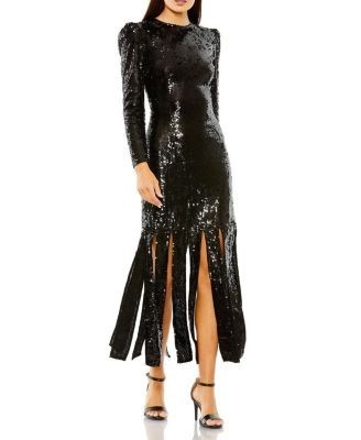 Mac Duggal Long Sleeve High Neck Carwash Panel Dress