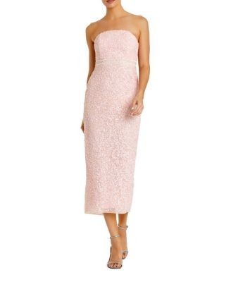 Mac Duggal Pearl Embellished Strapless Midi Cocktail Dress