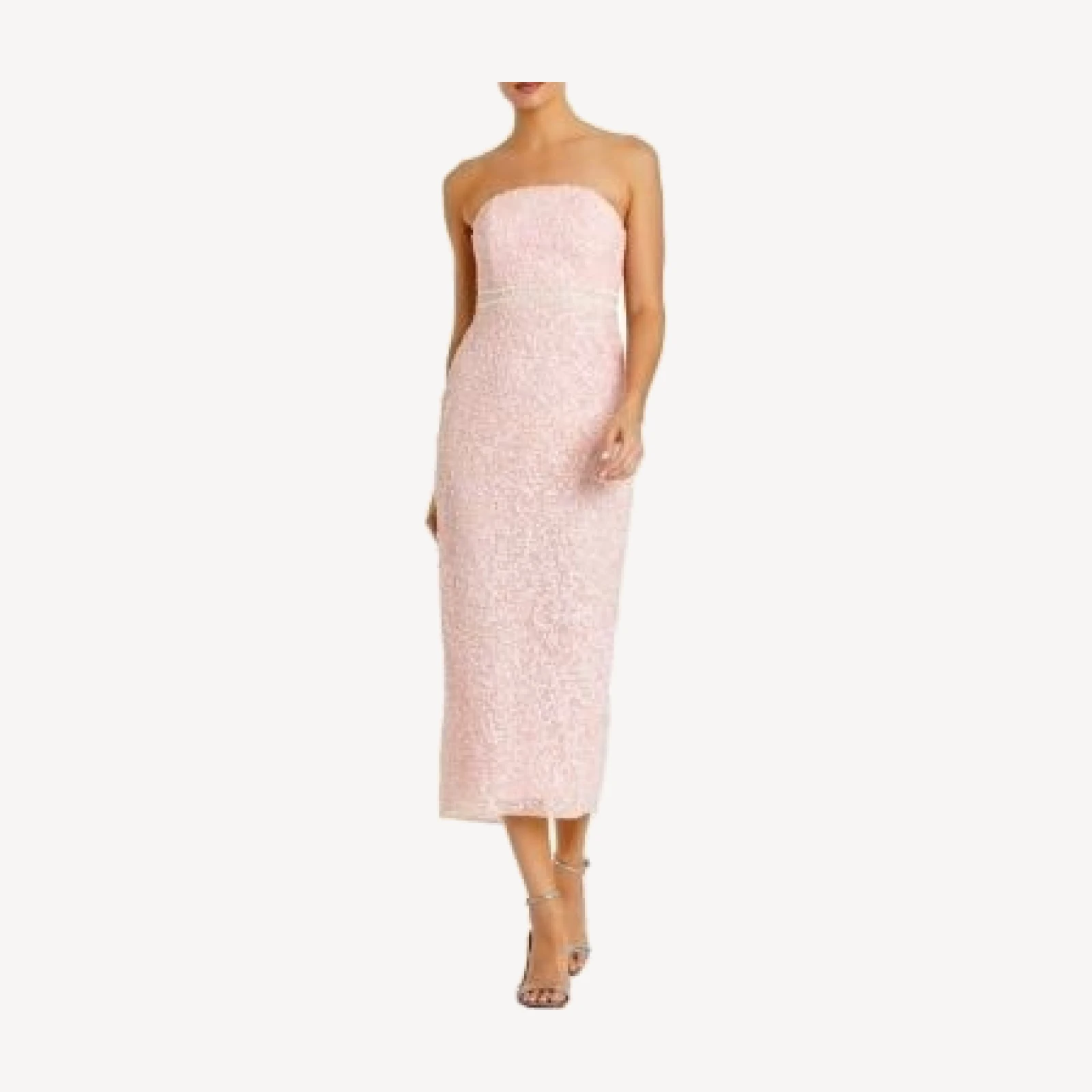 Mac Duggal Pearl Embellished Strapless Midi Cocktail Dress