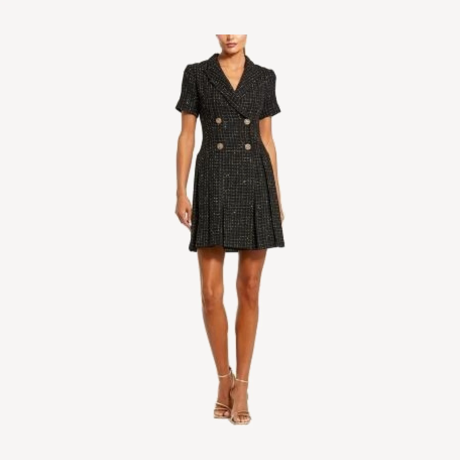 Mac Duggal Short Sleeve V Neck Tweed Blazer Mini Dress