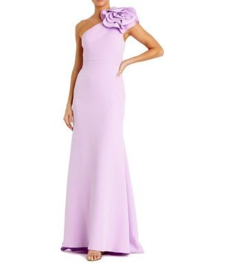 Mac Duggal Crepe One Shoulder Gown With 3D Flower