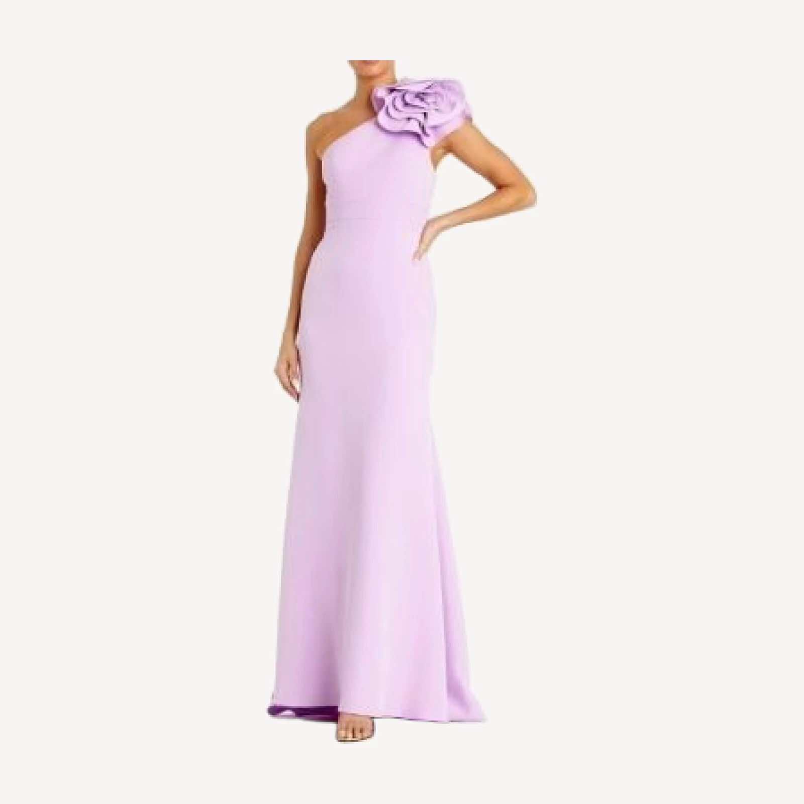 Mac Duggal Crepe One Shoulder Gown With 3D Flower