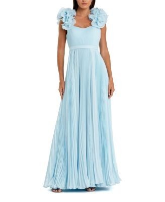 Mac Duggal Pleated Organza Gown with Ruffle Straps