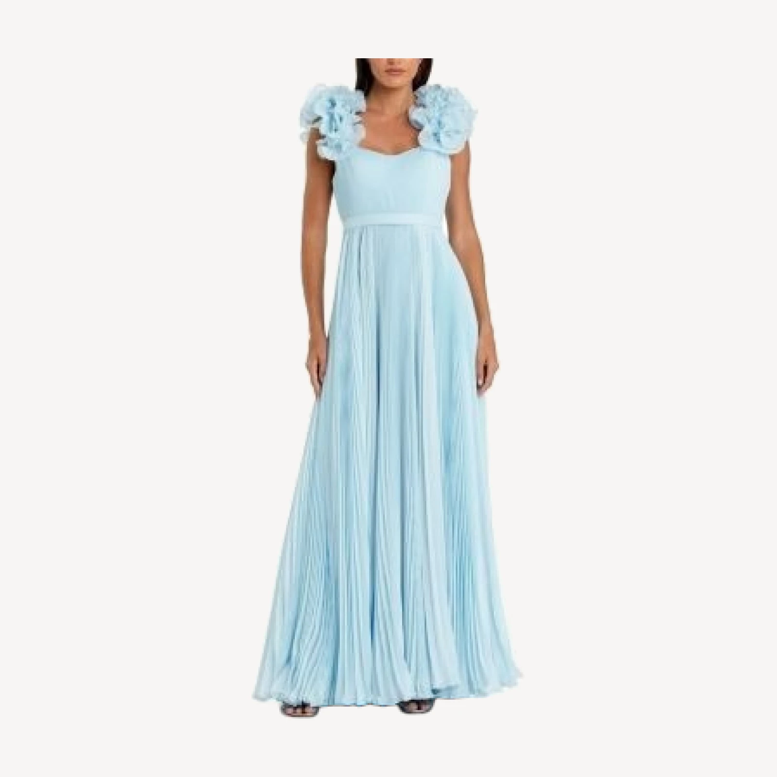 Mac Duggal Pleated Organza Gown with Ruffle Straps