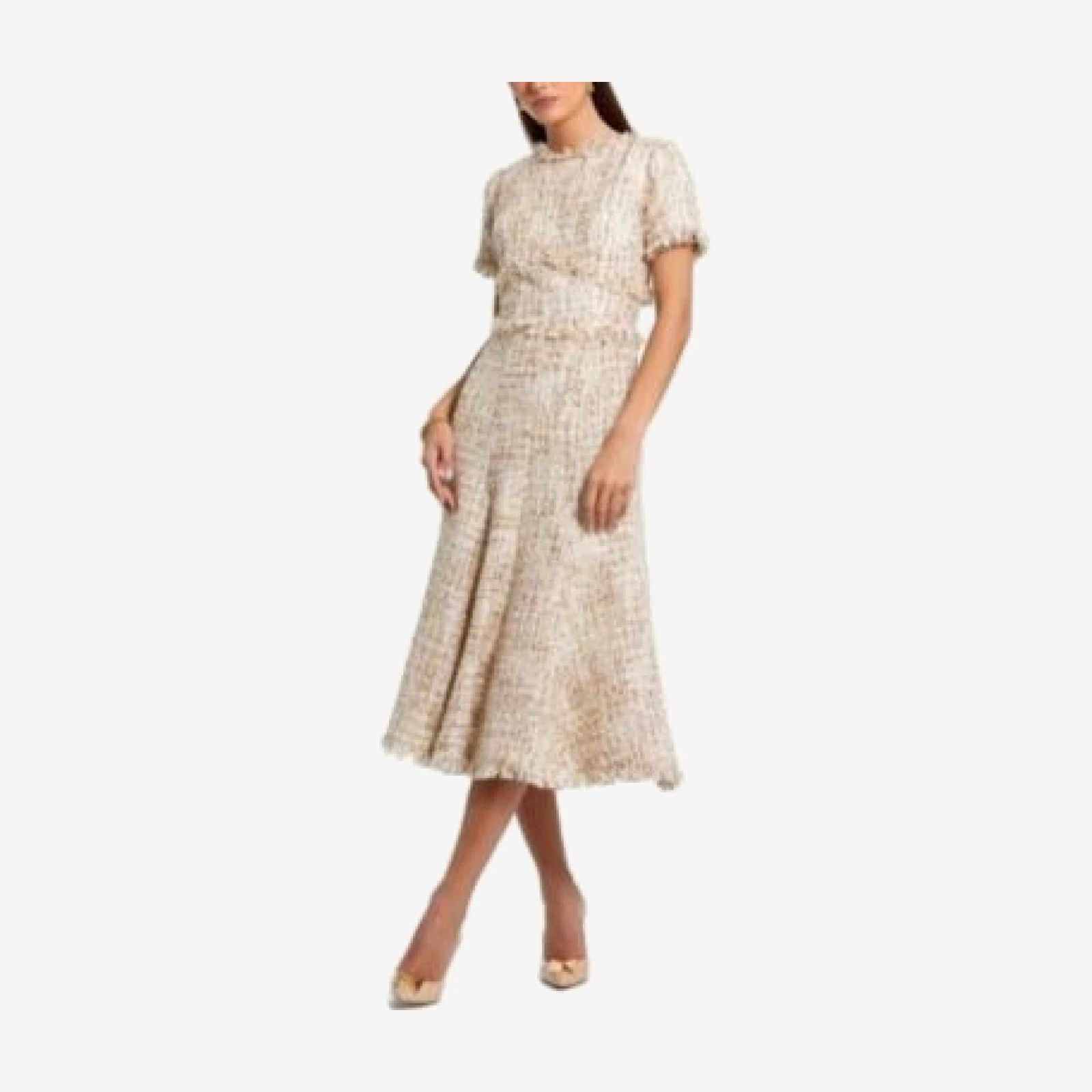 Mac Duggal Boucle Short Sleeve A Line Midi Dress