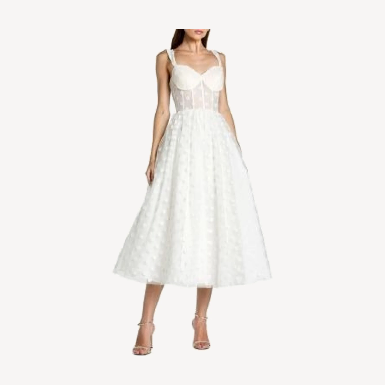Mac Duggal Polka Dot Net Bustier A-Line Midi Dress