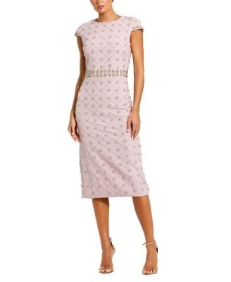 Mac Duggal Hand Embellished Cap Sleeve Midi Dress