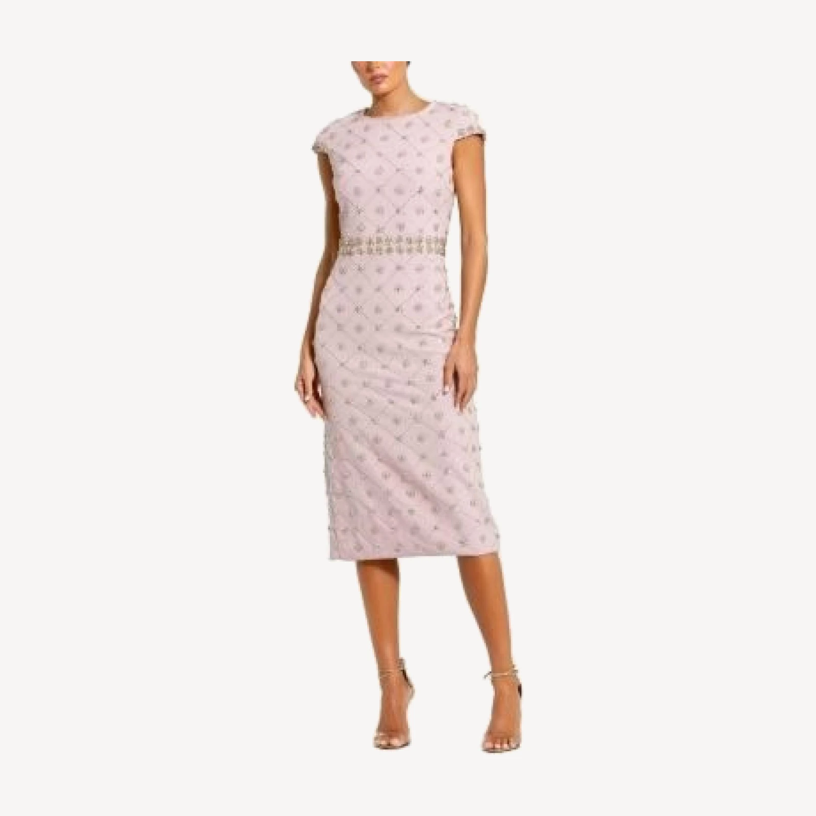 Mac Duggal Hand Embellished Cap Sleeve Midi Dress