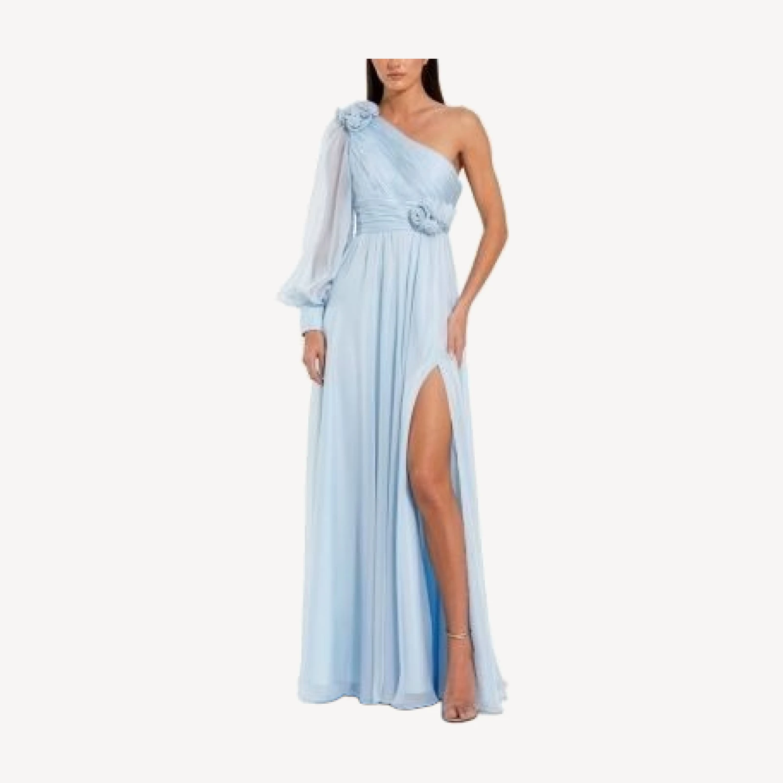 Mac Duggal One Sleeve Chiffon Gown With 3D Flowers