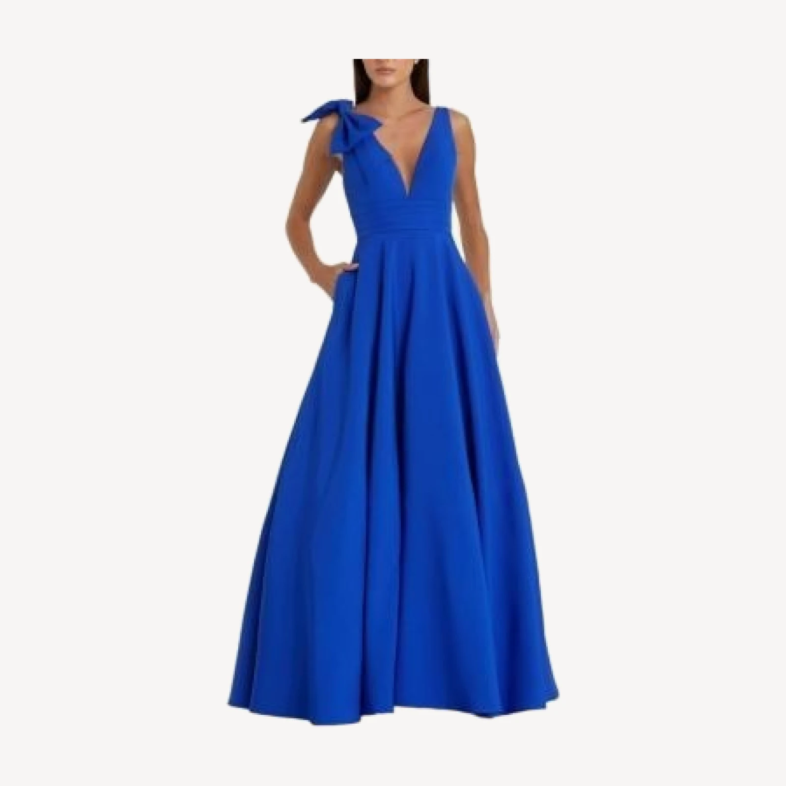 Mac Duggal Crepe Sleeveless V Neck Ballgown with Bow