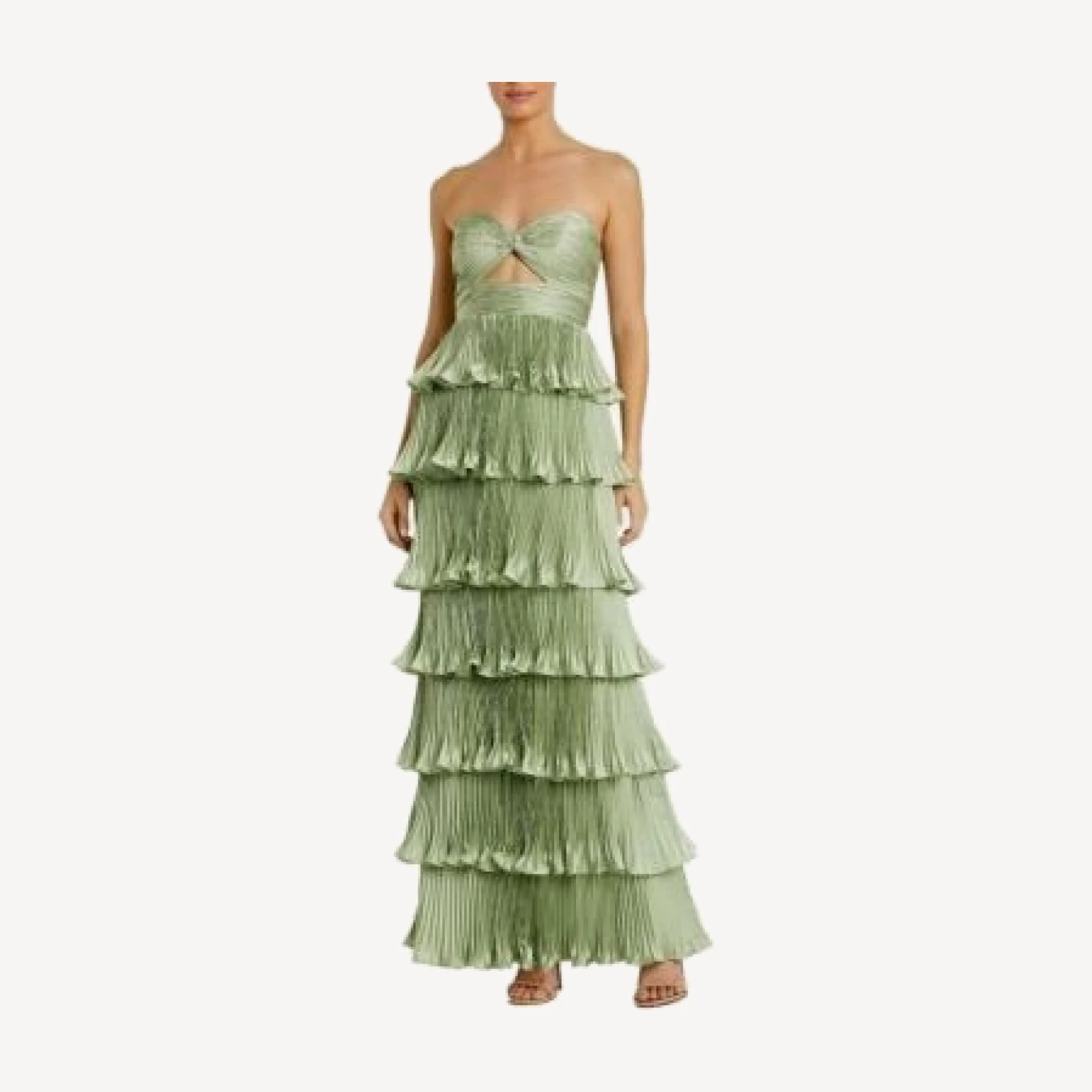Mac Duggal Pleated Charmeuse Strapless Tiered Ruffle Gown