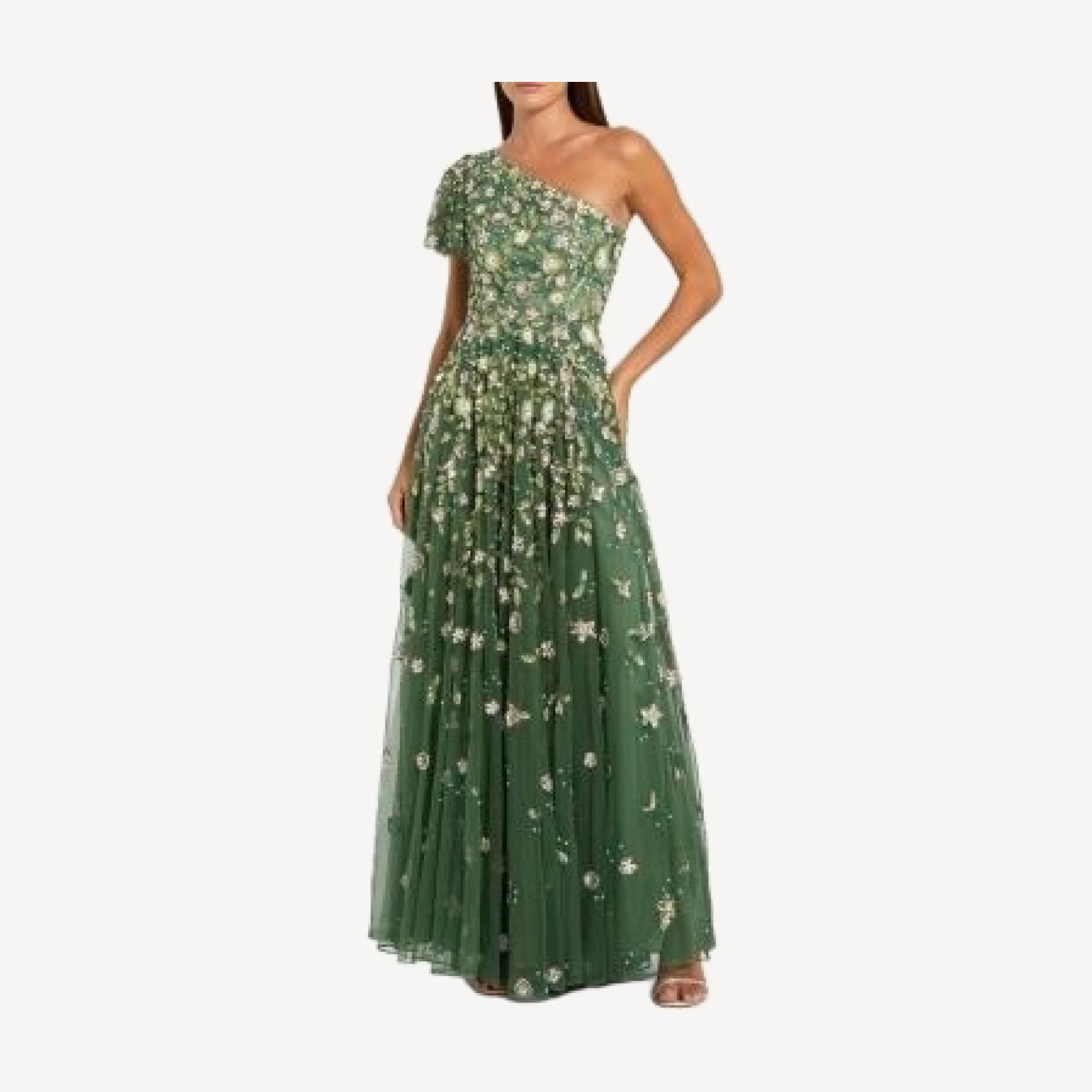 Mac Duggal Floral Embellished Mesh One Shoulder Gown