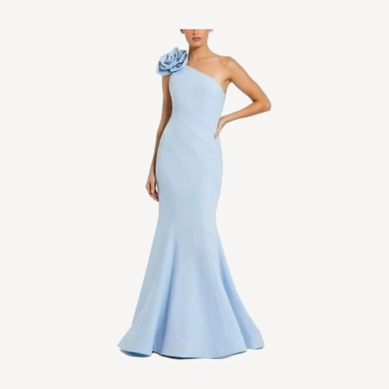 Mac Duggal Crepe One Shoulder Mermaid Gown with 3D Flower