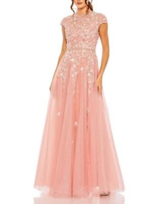 Mac Duggal High Neck Cap Sleeve Embellished A-Line Gown