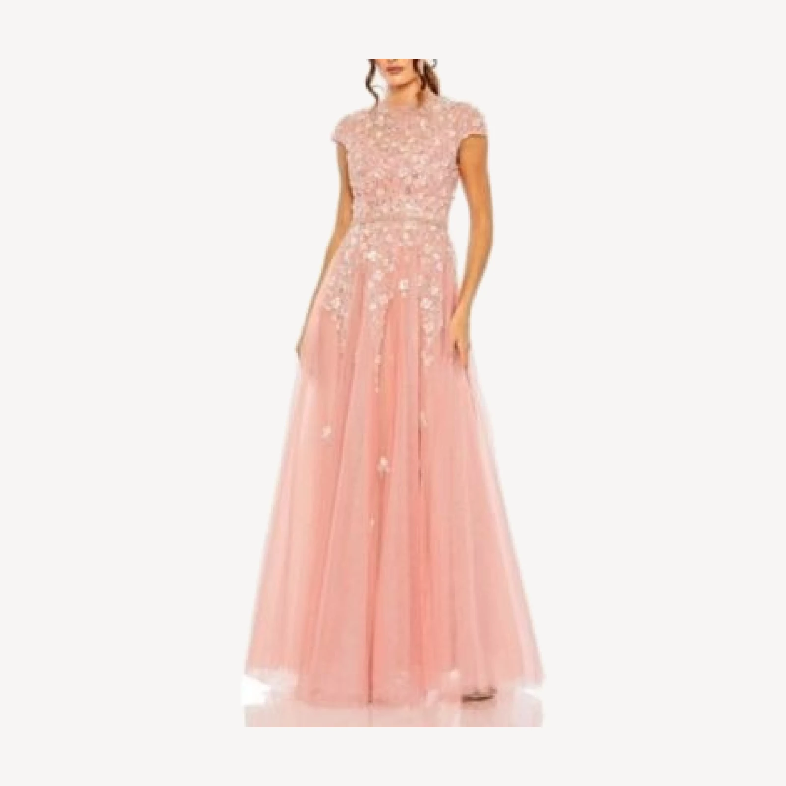 Mac Duggal High Neck Cap Sleeve Embellished A-Line Gown