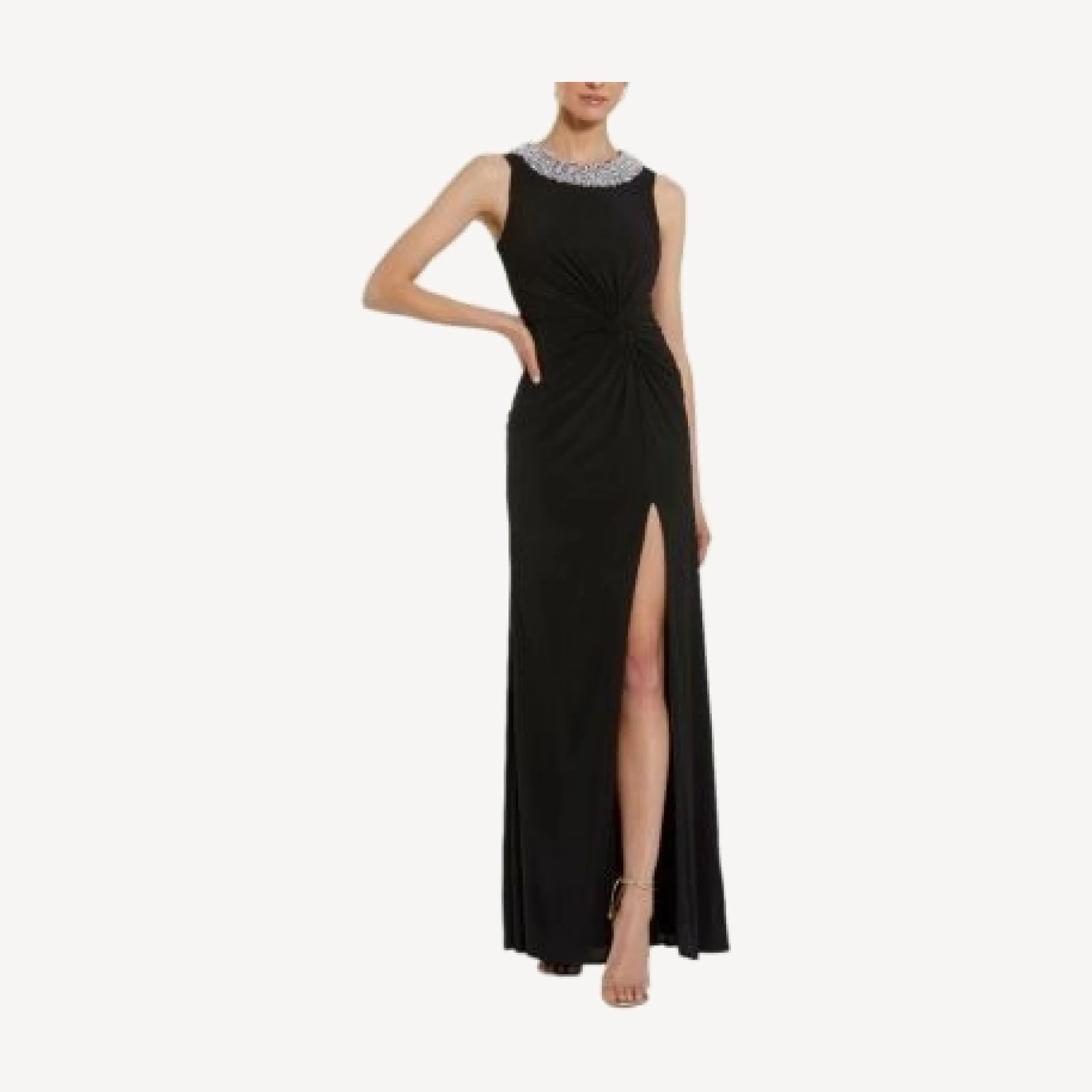 Mac Duggal Jersey Sleeveless Beaded Neck Gown with Twist