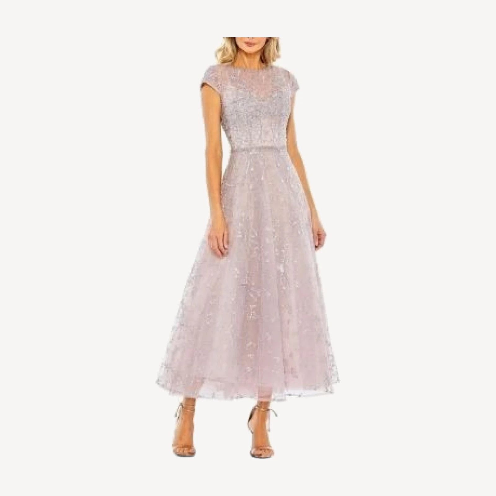 Mac Duggal Women's Embellished High Neck Cap Sleeve A Line Dress