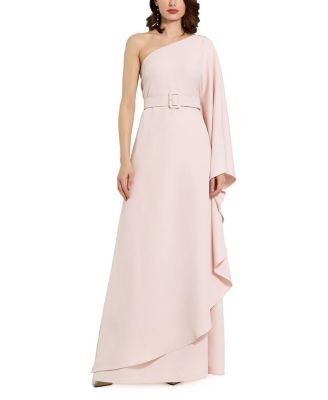 Mac Duggal Crepe One Sleeve Belted Kaftan Dress