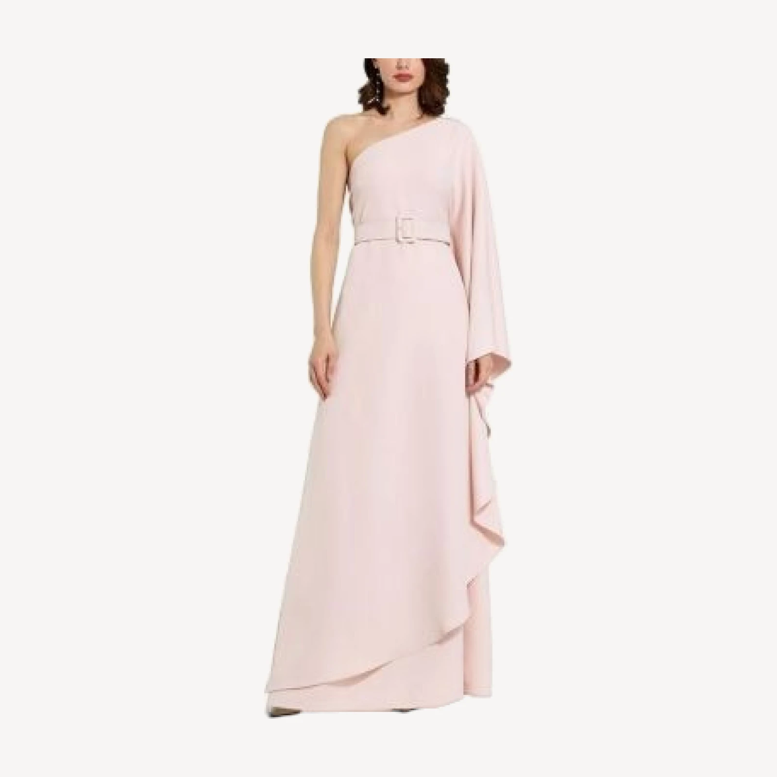 Mac Duggal Crepe One Sleeve Belted Kaftan Dress