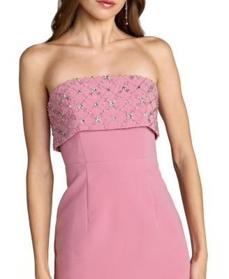 Mac Duggal Strapless Crepe Rhinestone Ankle Length Dress
