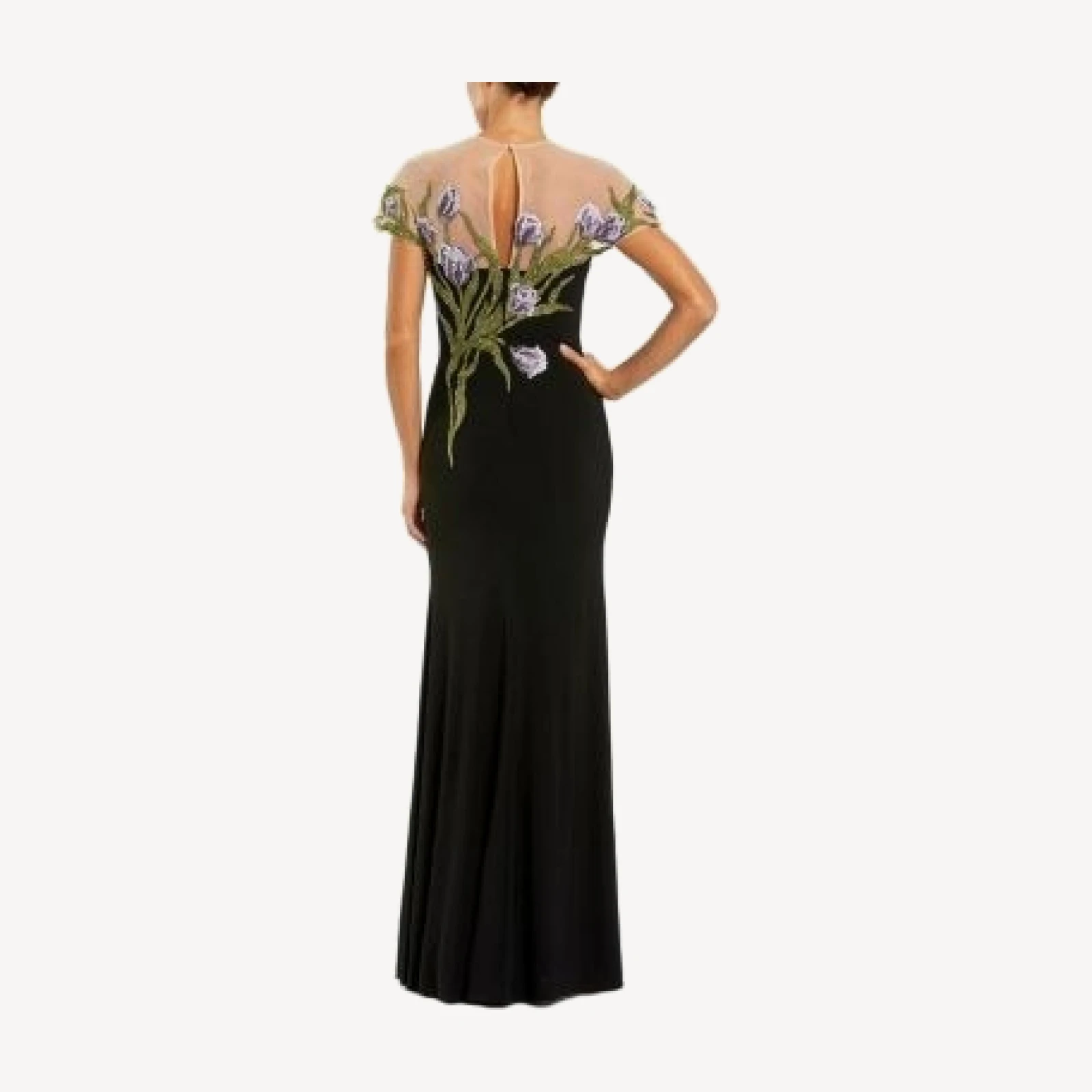 Mac Duggal Jersey Floral Embroidered Illusion Neck Gown