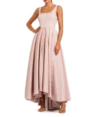 Mac Duggal Sleeveless Jacquard Square Neck High Low Gown