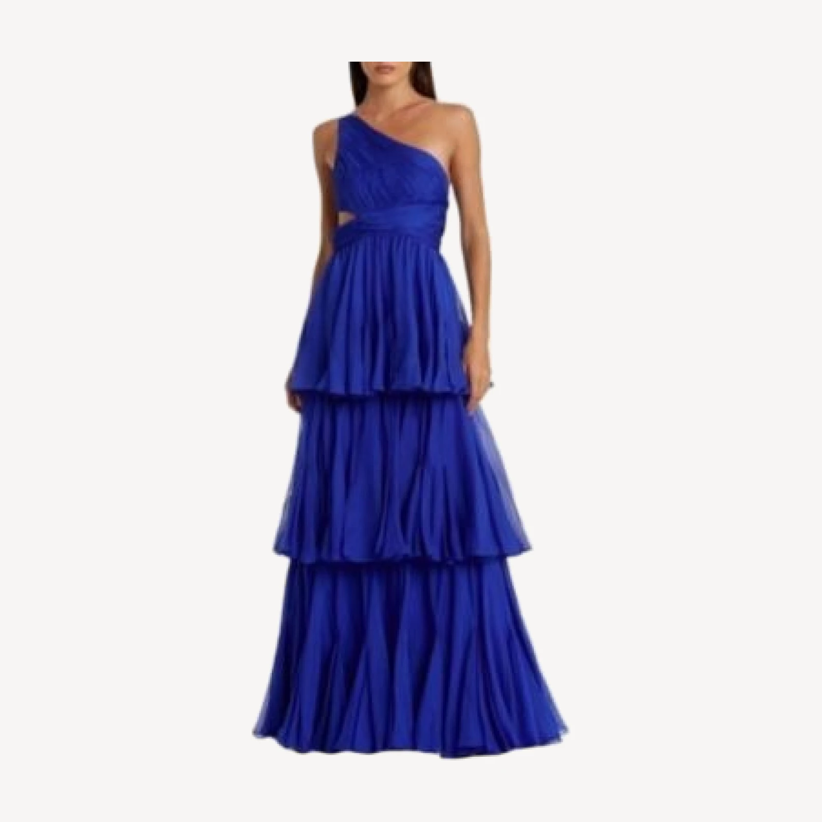 Mac Duggal One Shoulder Tiered Chiffon Gown