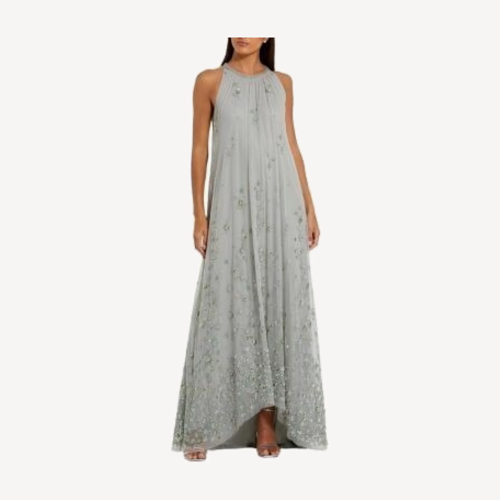 Mac Duggal High Neck Floral Embellished Mesh Trapeze Gown