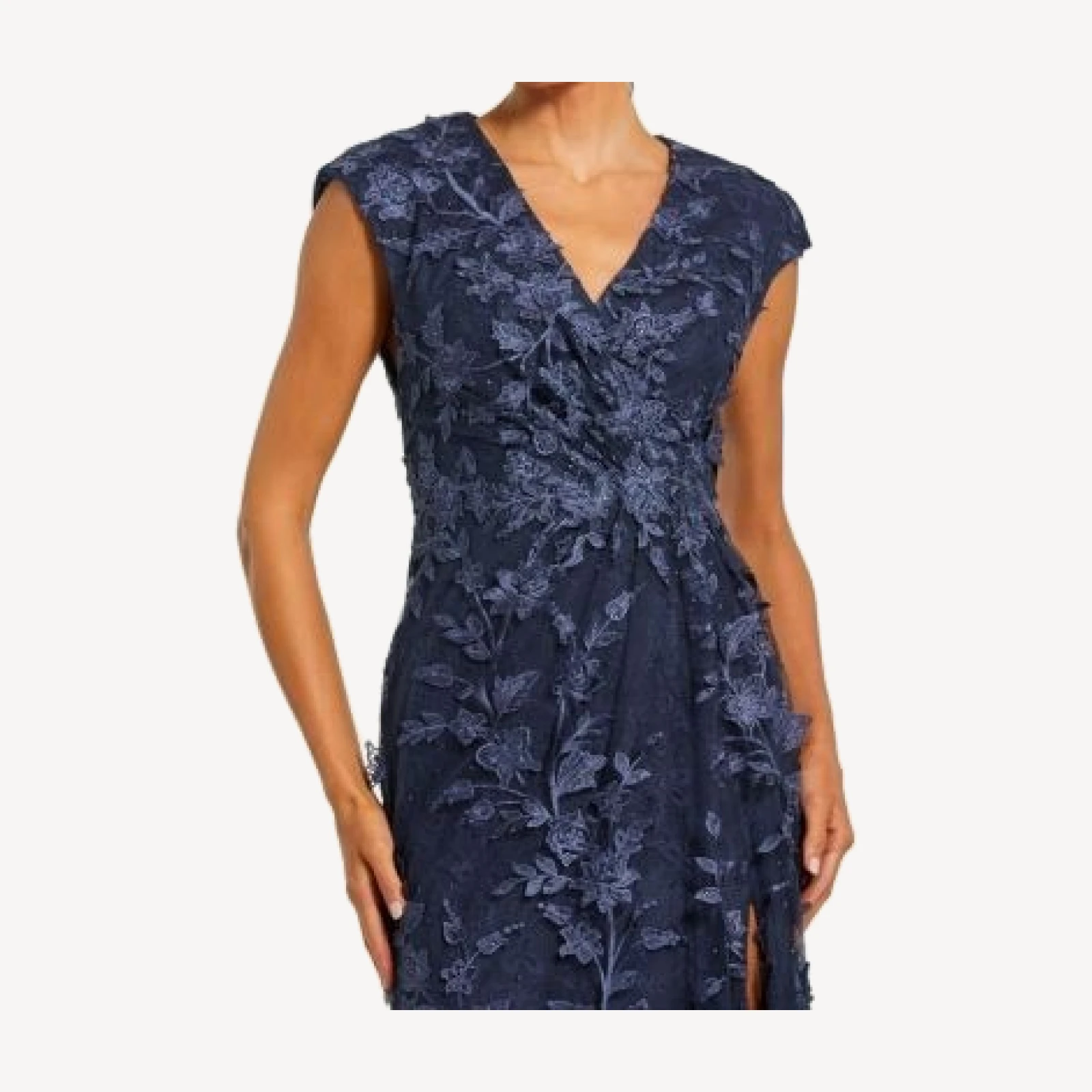 Mac Duggal Faux Wrap Embroidered Cap Sleeve Gown