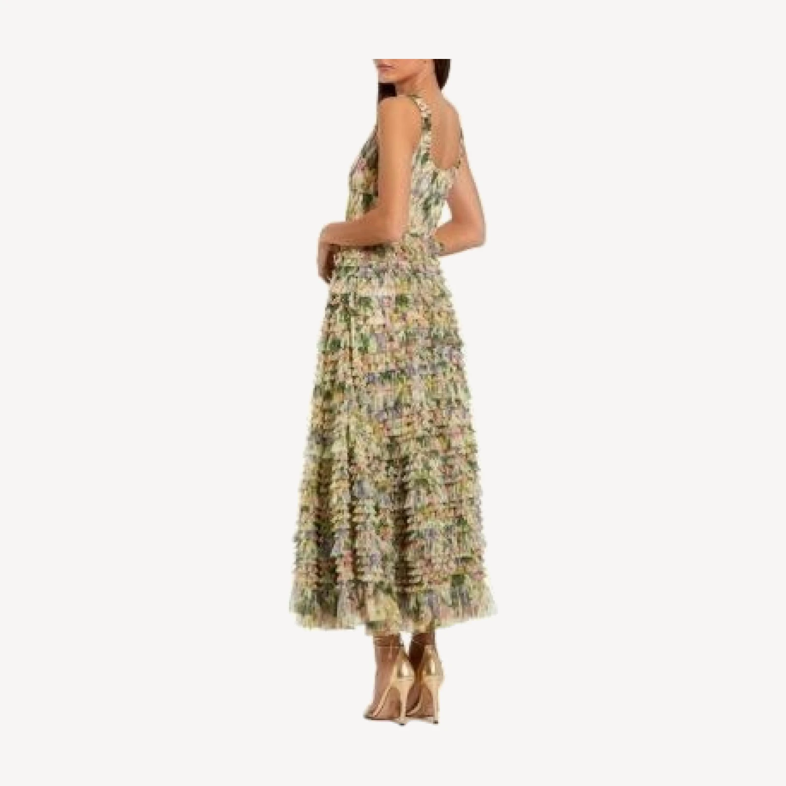 Mac Duggal Floral Printed Ruffle Midi Dress