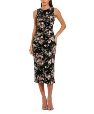 Mac Duggal Embroidered Velvet High Neck Sleeveless Midi Dress