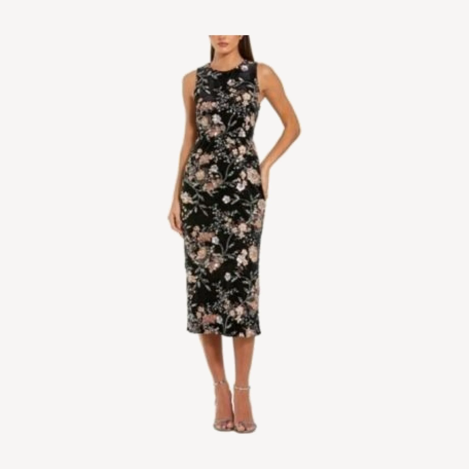 Mac Duggal Embroidered Velvet High Neck Sleeveless Midi Dress