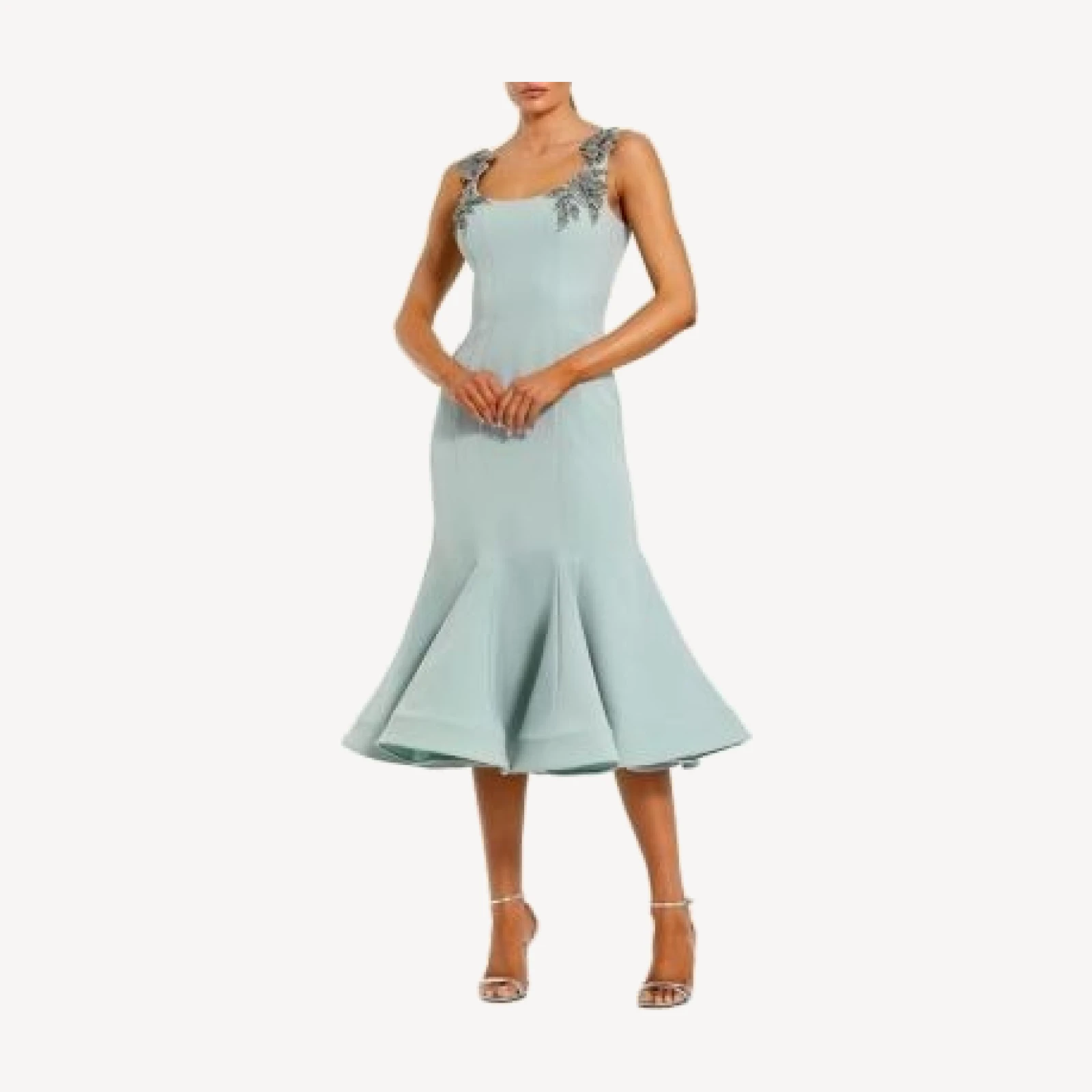 Mac Duggal Sleeveless Midi Dress with Floral Embellishments
