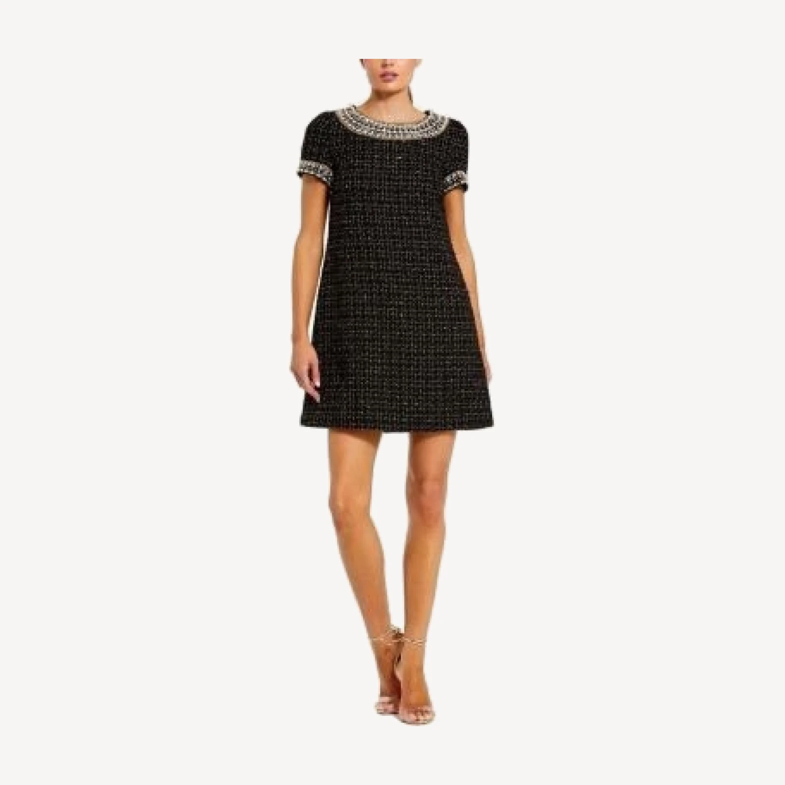Mac Duggal Short Sleeve Embellished Boucle Mini Dress
