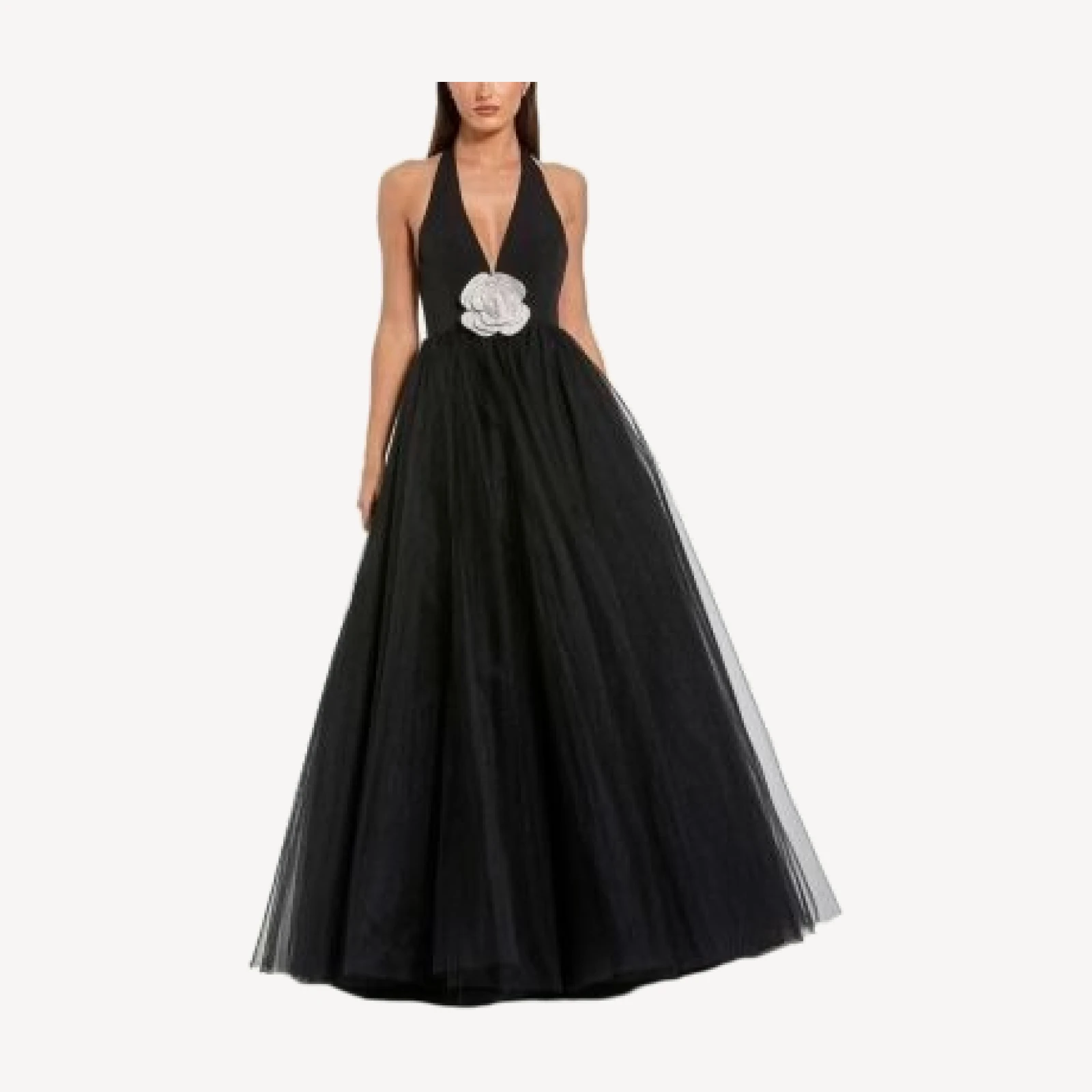 Mac Duggal Jersey Halter Ballgown with Tulle Skirt & Flower