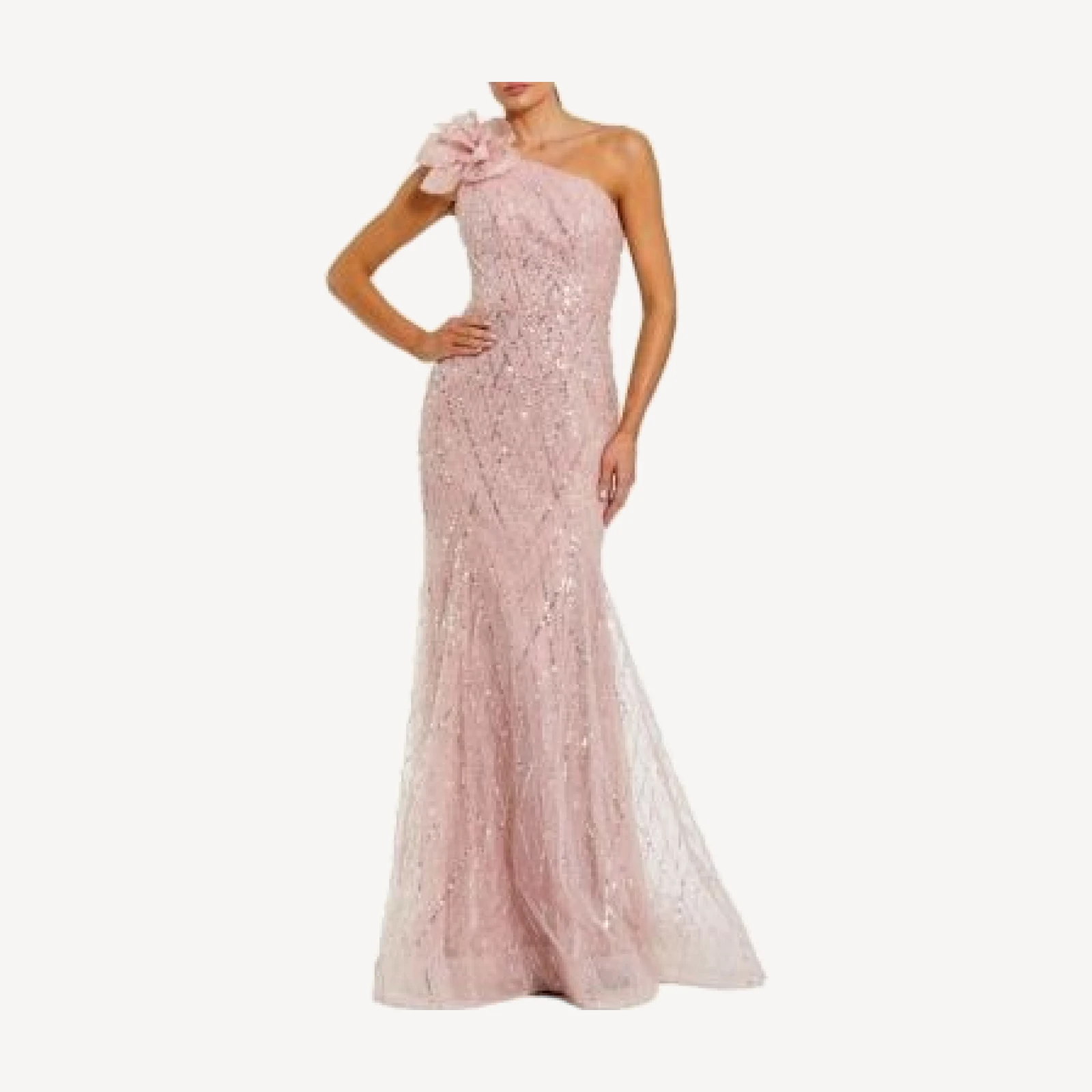 Mac Duggal One Shoulder Sequin Trumpet Gown with Flower