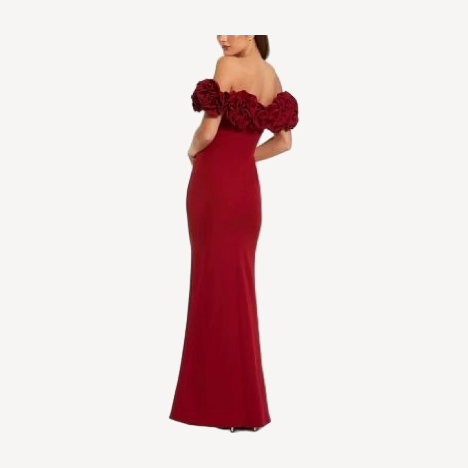 Mac Duggal Crepe Off The Shoulder Column Gown With 3D Roses