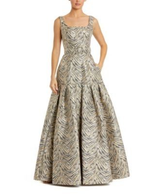 Mac Duggal Sleeveless Brocade Gown with Belt