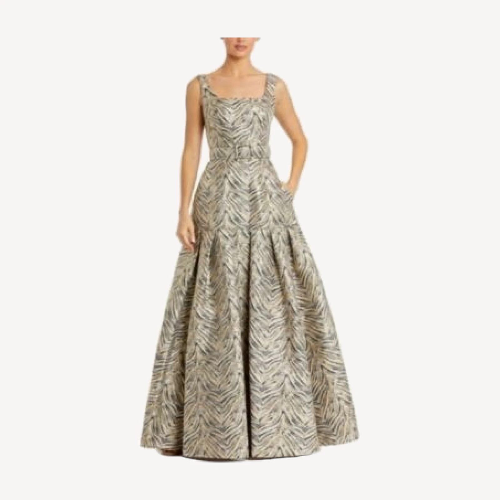 Mac Duggal Sleeveless Brocade Gown with Belt