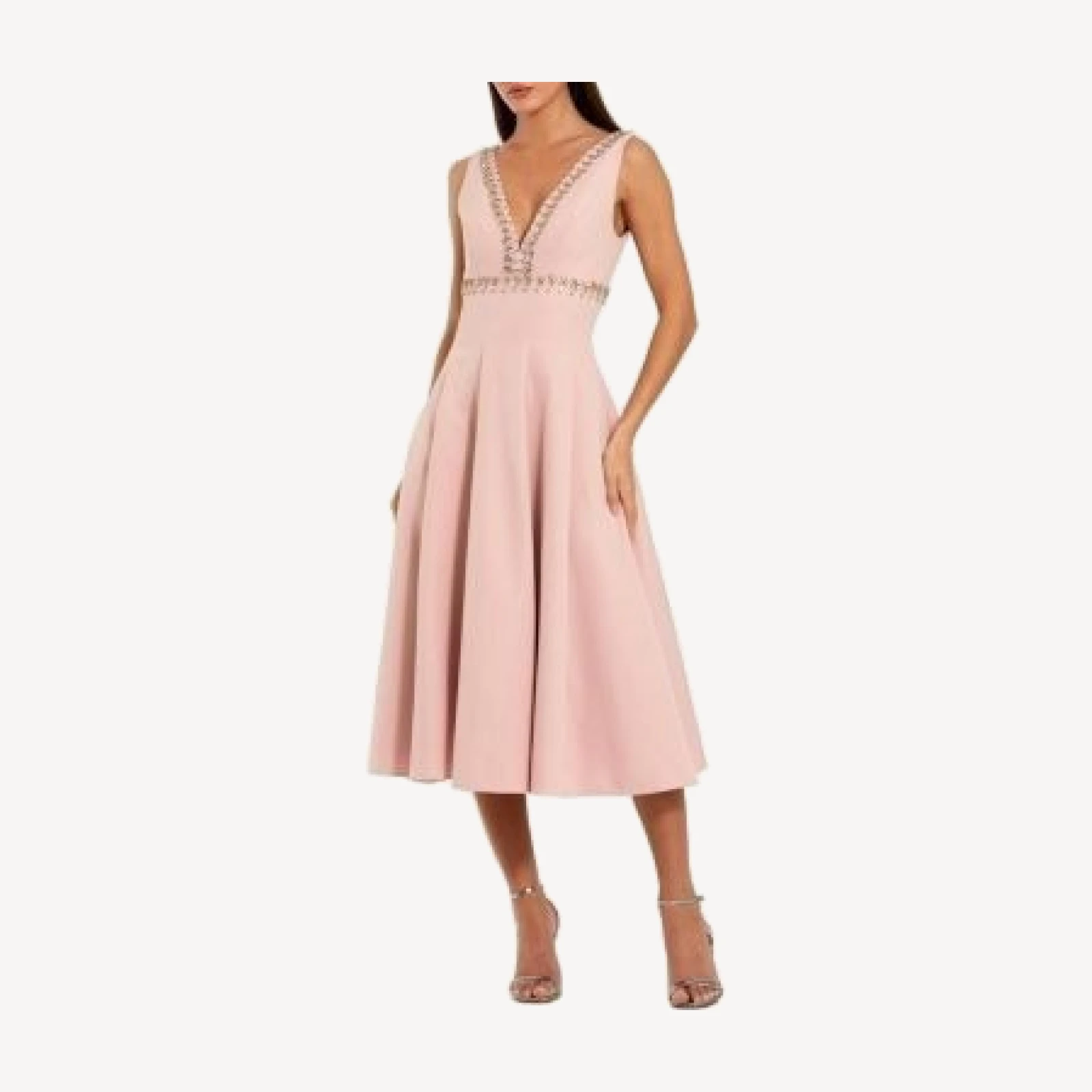 Women's Rhinestone Embellished Crepe A Line Midi Dress