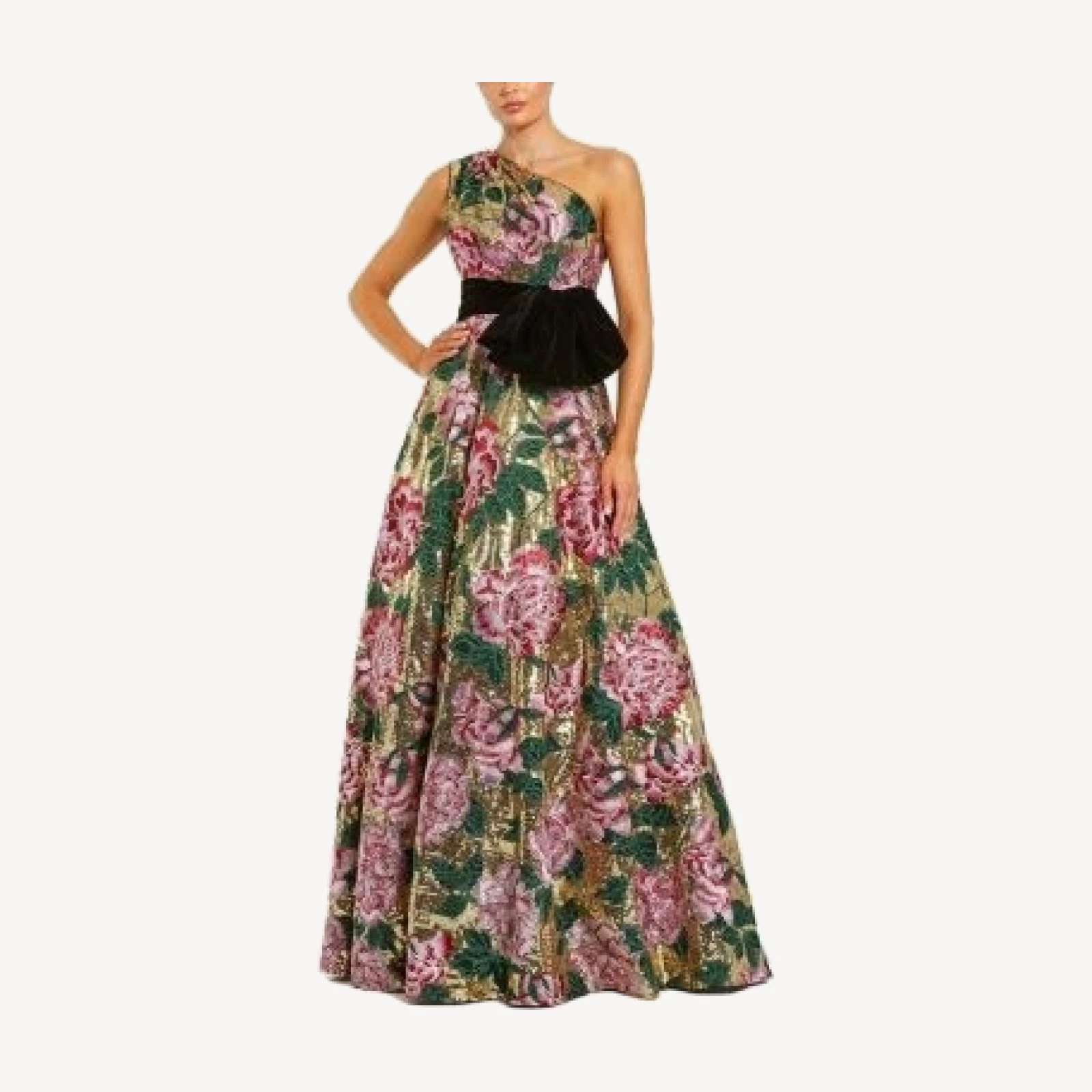 Mac Duggal One Shoulder Sequin Ballgown with Velvet Bow