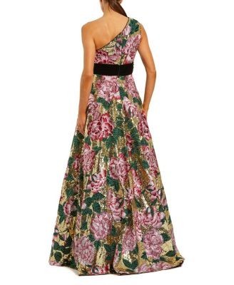 Mac Duggal One Shoulder Sequin Ballgown with Velvet Bow