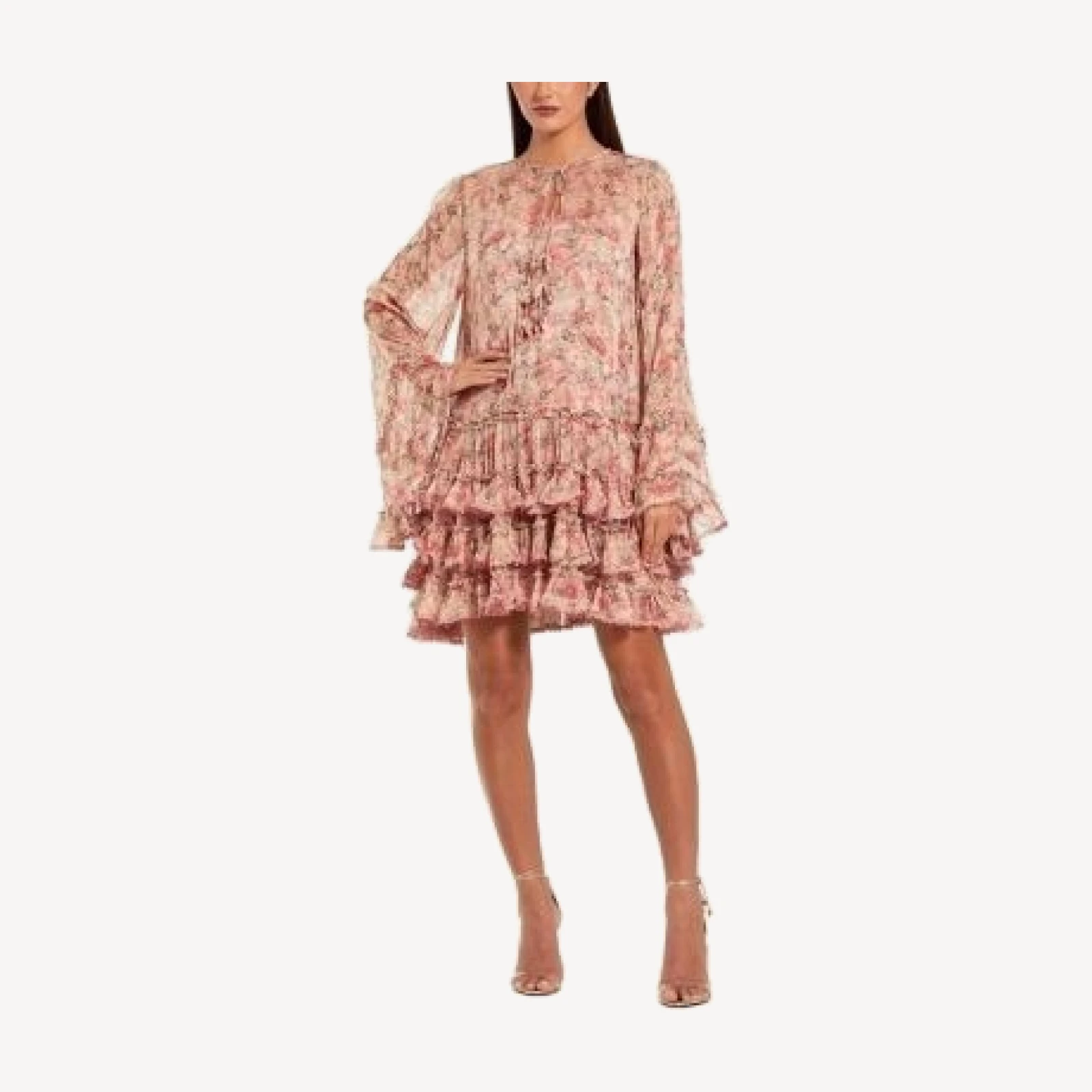 Mac Duggal Flare Long Sleeve Ruffle Viscose Mini Dress