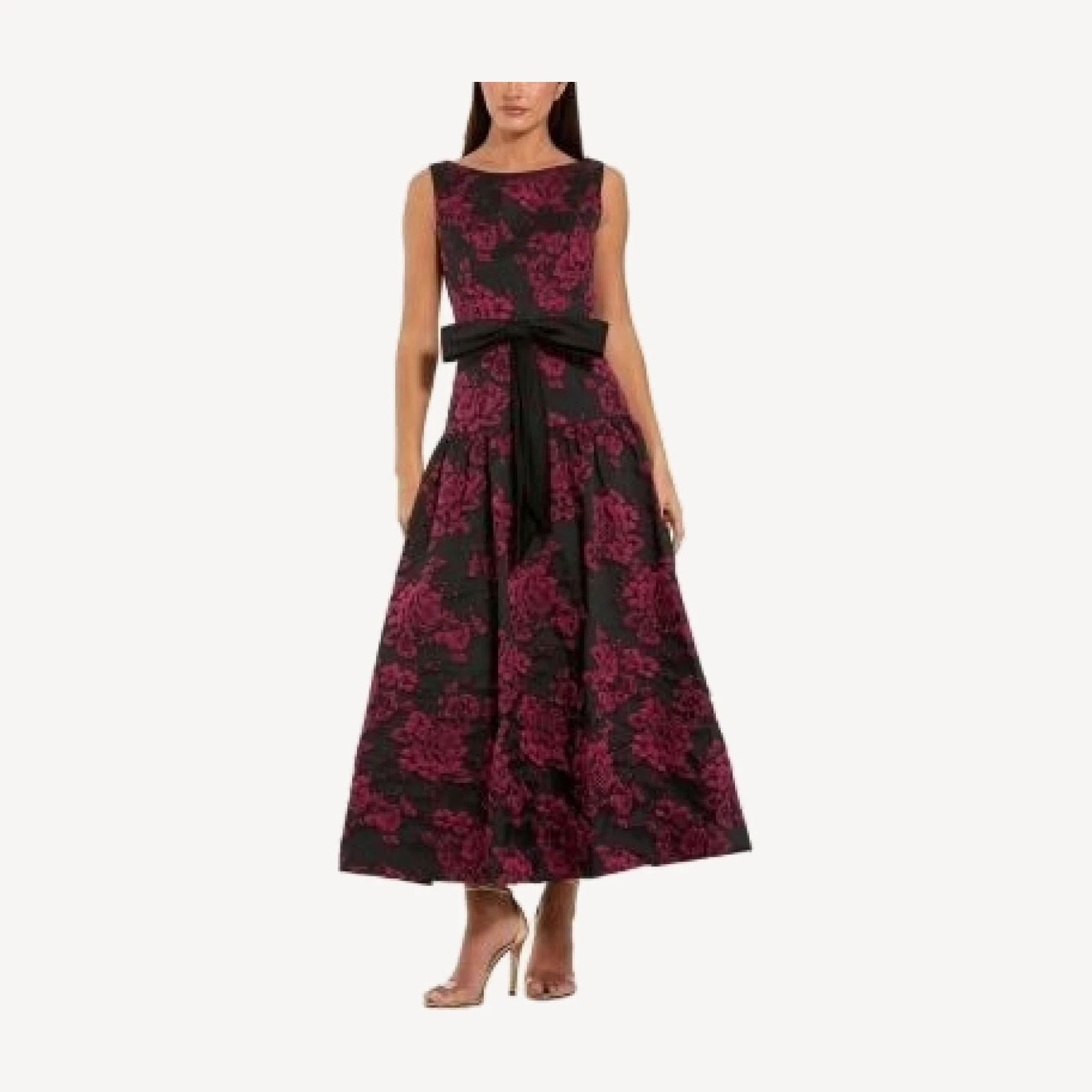 Mac Duggal Brocade Sleeveless Midi Dress with Satin Bow