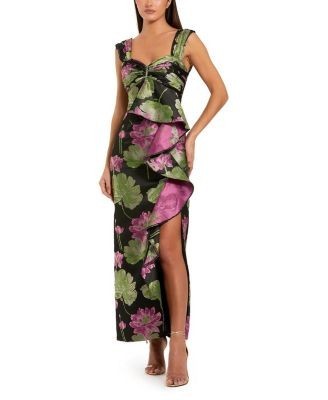 Mac Duggal Cap Sleeve Brocade Ankle Dress with Ruffle