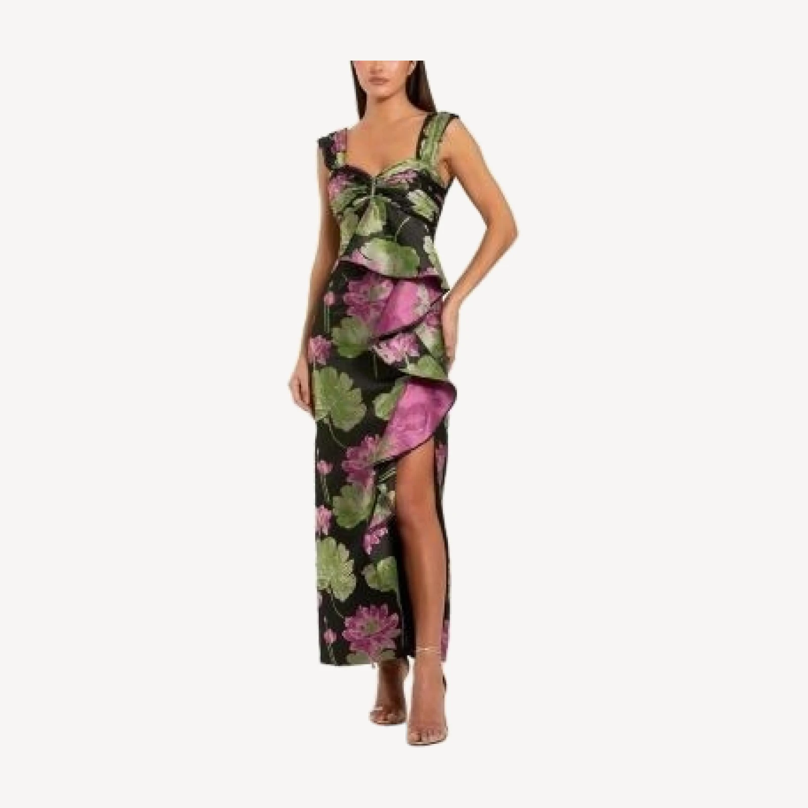 Mac Duggal Cap Sleeve Brocade Ankle Dress with Ruffle