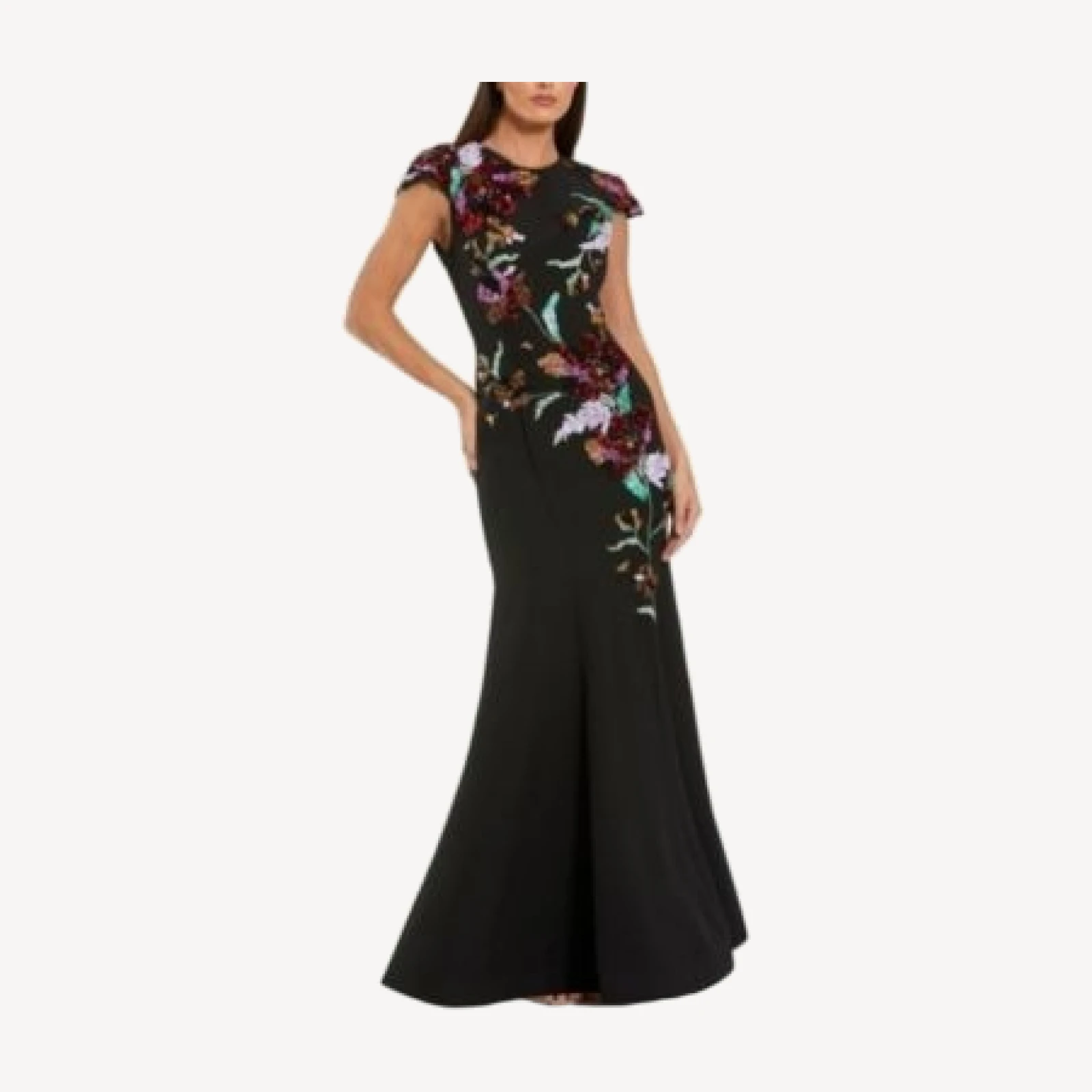 Mac Duggal Crepe Mermaid Gown with Floral Embroidery