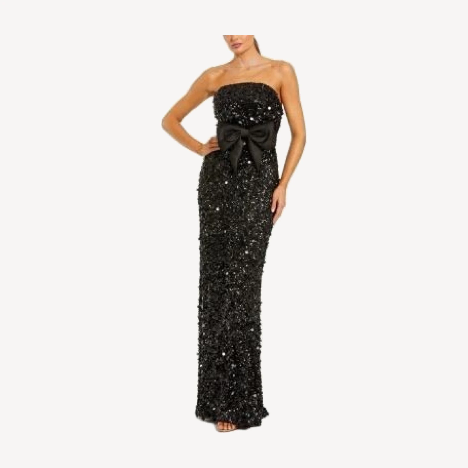 Mac Duggal Strapless Sequin Column Evening Gown With Bow