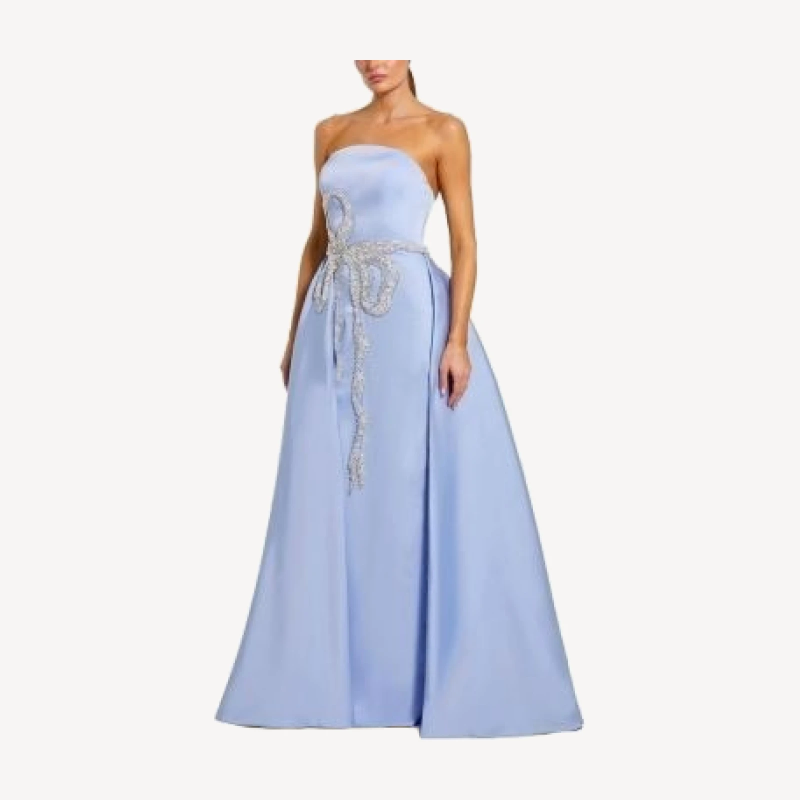 Mac Duggal Strapless Stretch Satin Column Gown With Overskirt