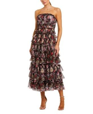 Mac Duggal Strapless Micro Ruffle A Line Midi Dress
